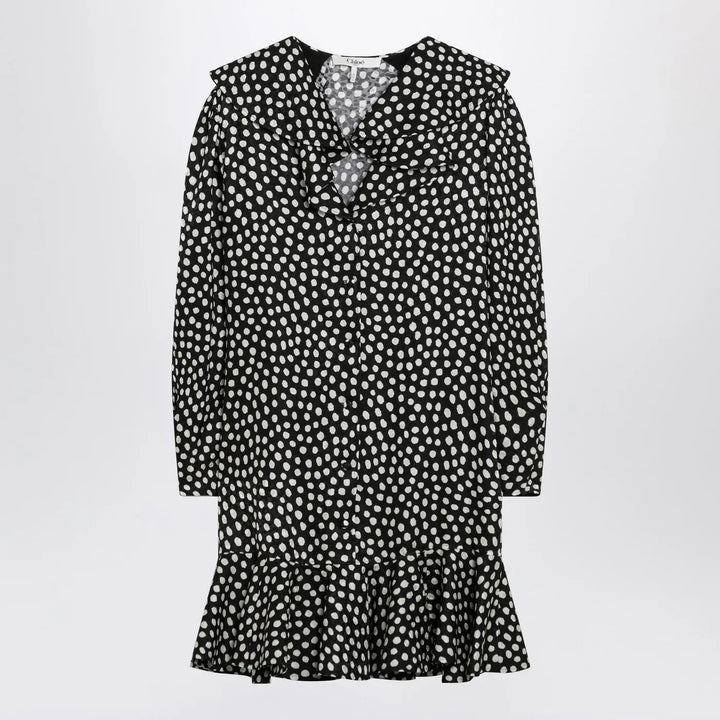Chloé - Black silk jacquard mini dress with polka dot print Brand Apparel &amp; Accessories 36  FR