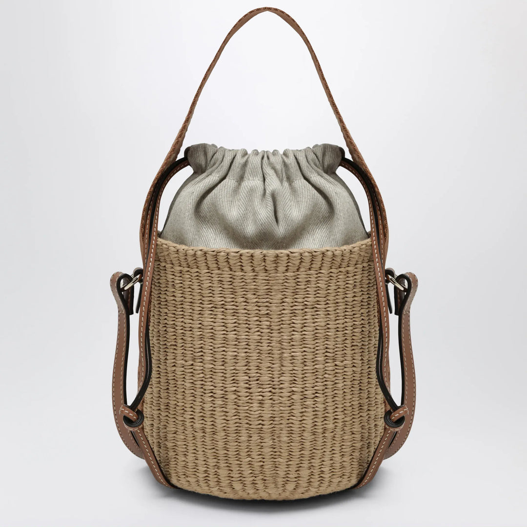 Chloé - Small Woody bucket bag in woven paper and leather, beige Brand Apparel & Accessories TU