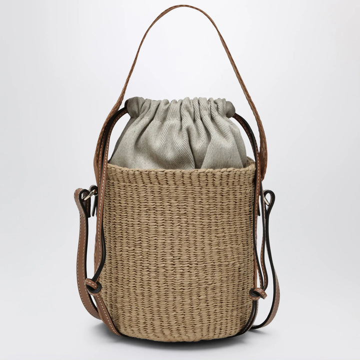 Chloé - Small Woody bucket bag in woven paper and leather, beige Brand Apparel &amp; Accessories TU