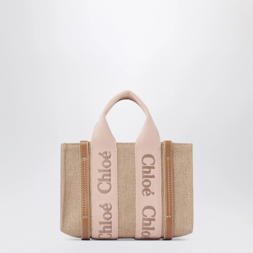 Chloé - Small Woody tote bag in linen Blushy beige Brand Apparel &amp; Accessories TU