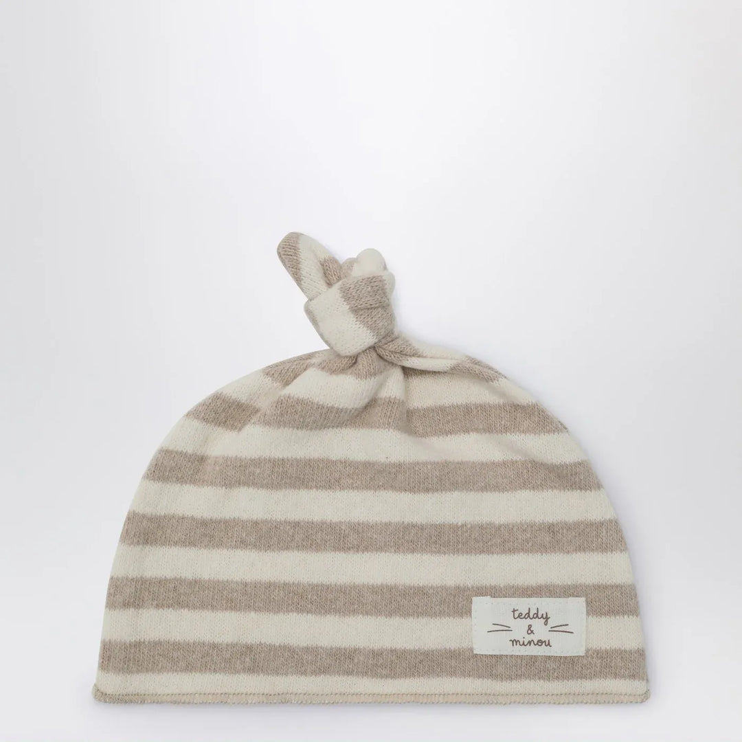 Teddy &amp; Minou - Beige striped cotton beanie Brand Apparel &amp; Accessories > Clothing Accessories > Hats