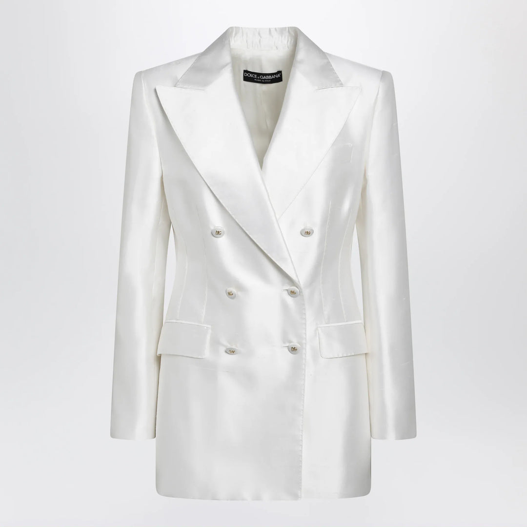 Dolce&Gabbana - Double-breasted silk jacket in natural white Brand Apparel & Accessories > Clothing > Outerwear > Coats & Jackets 44  IT