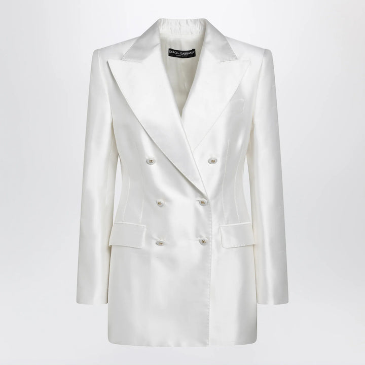 Dolce&amp;Gabbana - Double-breasted silk jacket in natural white Brand Apparel &amp; Accessories > Clothing > Outerwear > Coats &amp; Jackets 44  IT