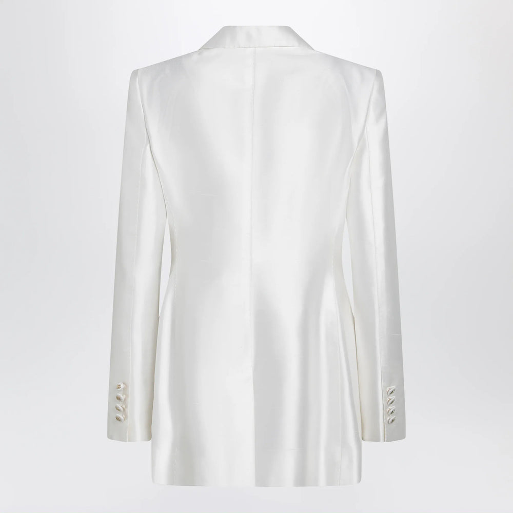 Dolce&Gabbana - Double-breasted silk jacket in natural white Brand Apparel & Accessories > Clothing > Outerwear > Coats & Jackets 44  IT