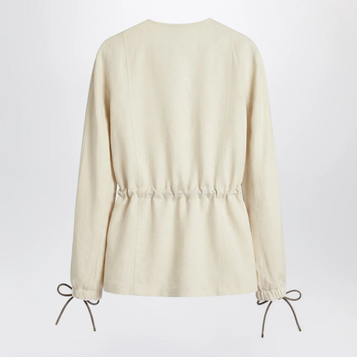 Max Mara - Beige linen and silk jacket with drawstring Brand Apparel &amp; Accessories > Clothing > Outerwear > Coats &amp; Jackets
