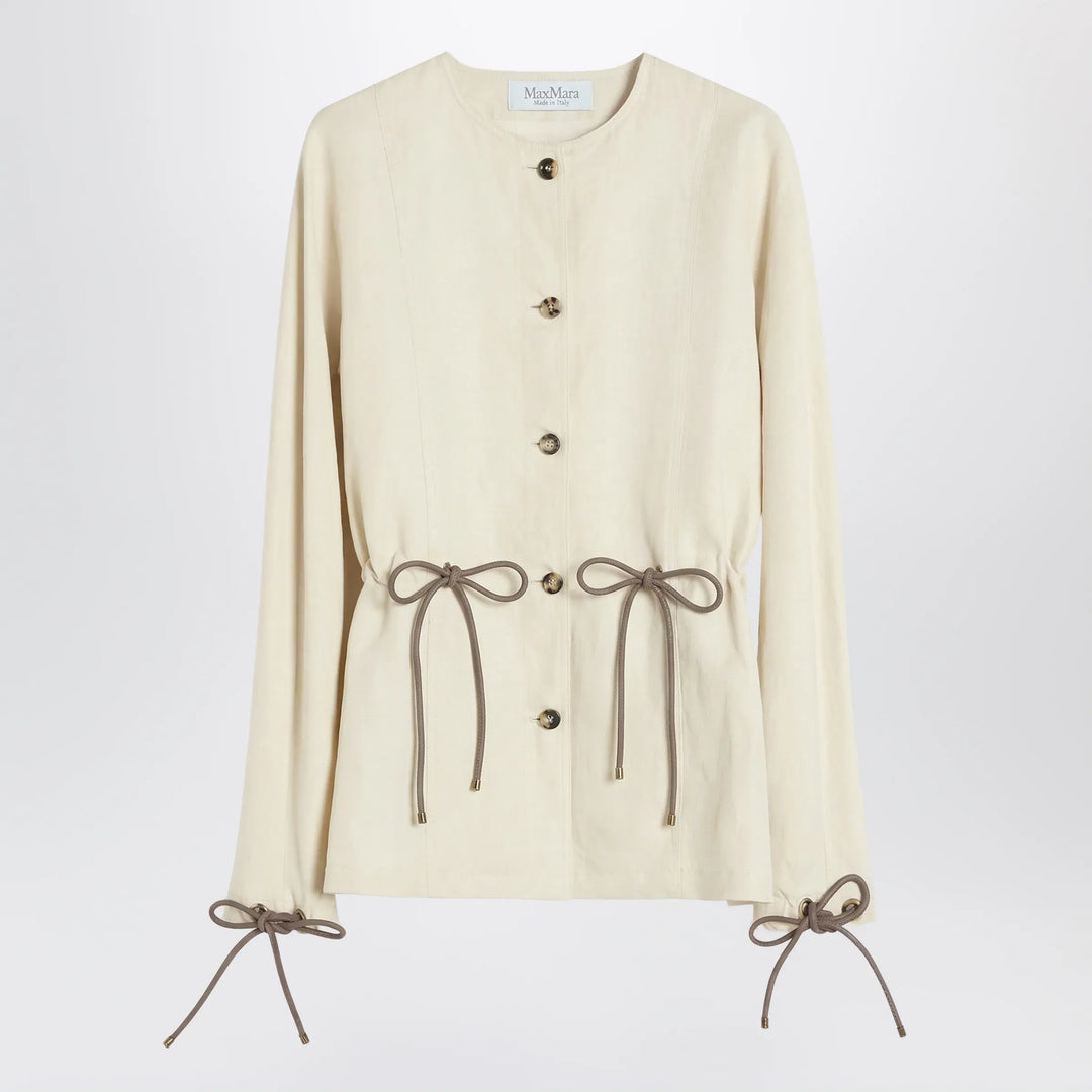 Max Mara - Beige linen and silk jacket with drawstring Brand Apparel &amp; Accessories > Clothing > Outerwear > Coats &amp; Jackets 38  IT