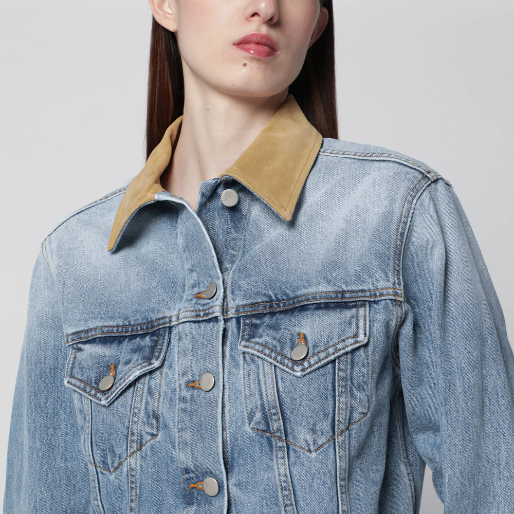 Róhe - Blue denim jacket with suede collar Brand Apparel & Accessories > Clothing > Outerwear > Coats & Jackets