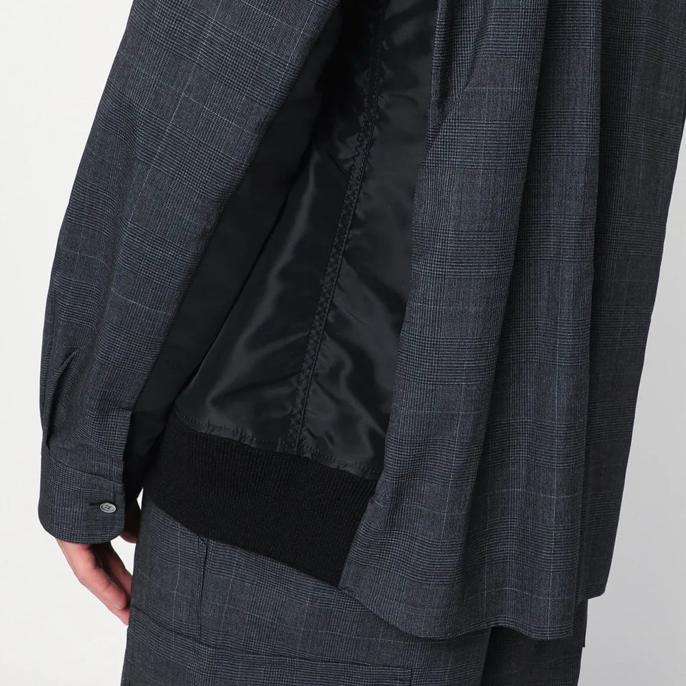 Sacai - Gray plaid wool shirt jacket Brand Apparel & Accessories > Clothing > Outerwear > Coats & Jackets 3