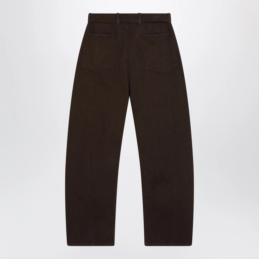 LEMAIRE - Brown cotton trousers with belt Brand Apparel & Accessories > Clothing > Pants S