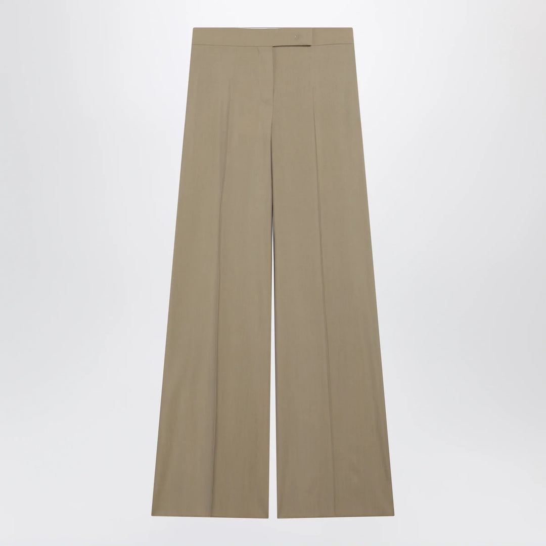 Max Mara - Wide-leg trousers in sand-colored wool and silk poplin Brand Apparel &amp; Accessories > Clothing > Pants 42  IT