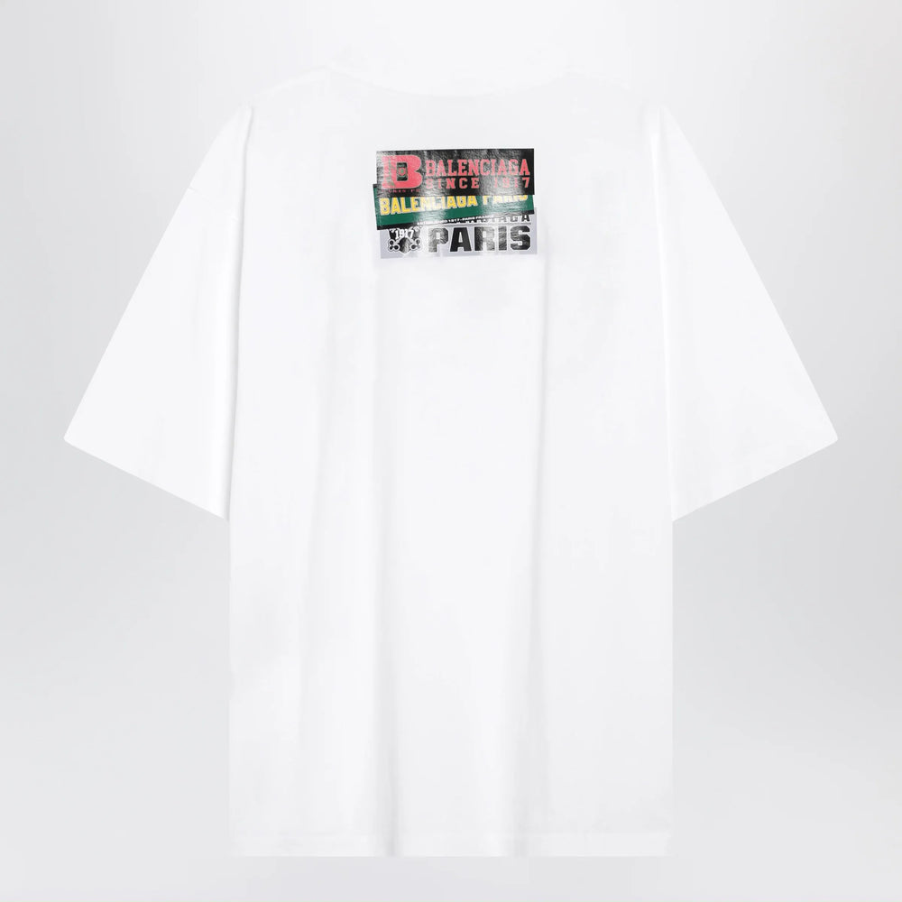 Balenciaga - Bumper Stickers medium-fit cotton T-shirt in white Brand Apparel & Accessories > Clothing > Shirts & Tops