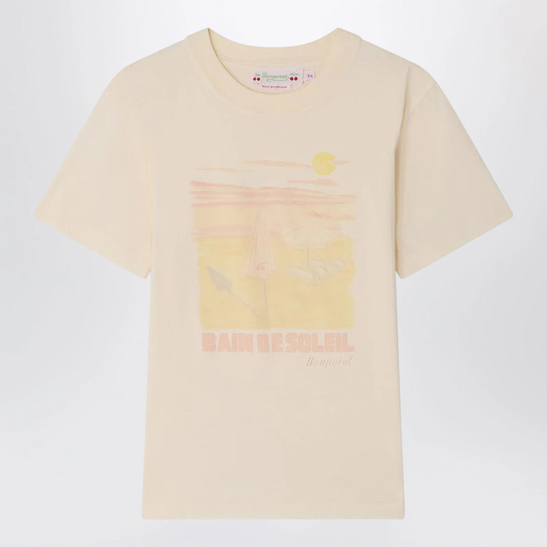 Bonpoint - Thida écru T-shirt with Bain de Soleil print Brand Apparel &amp; Accessories > Clothing > Shirts &amp; Tops