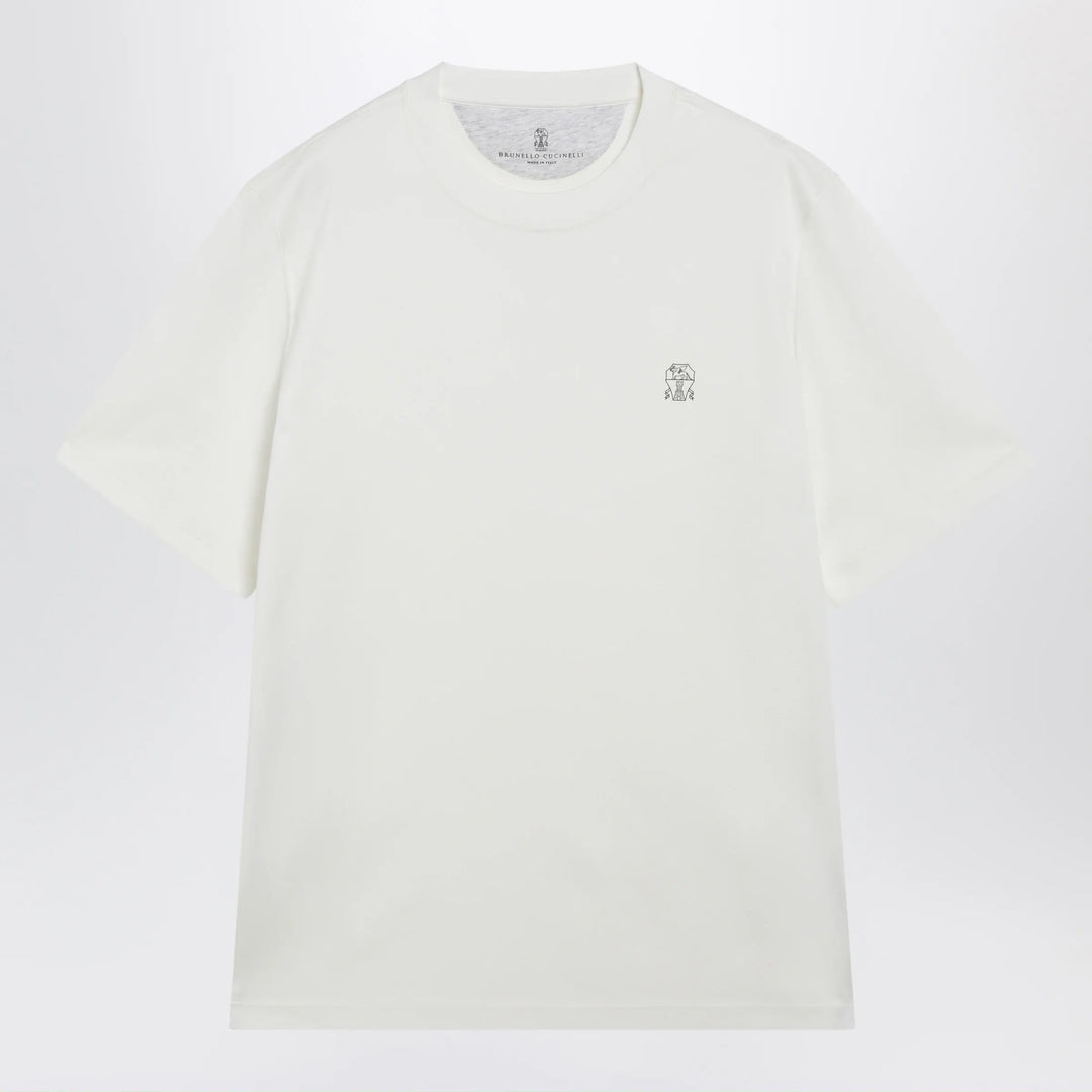 Brunello Cucinelli - Crew-neck cotton jersey T-shirt with logo in off white Brand Apparel &amp; Accessories > Clothing > Shirts &amp; Tops M