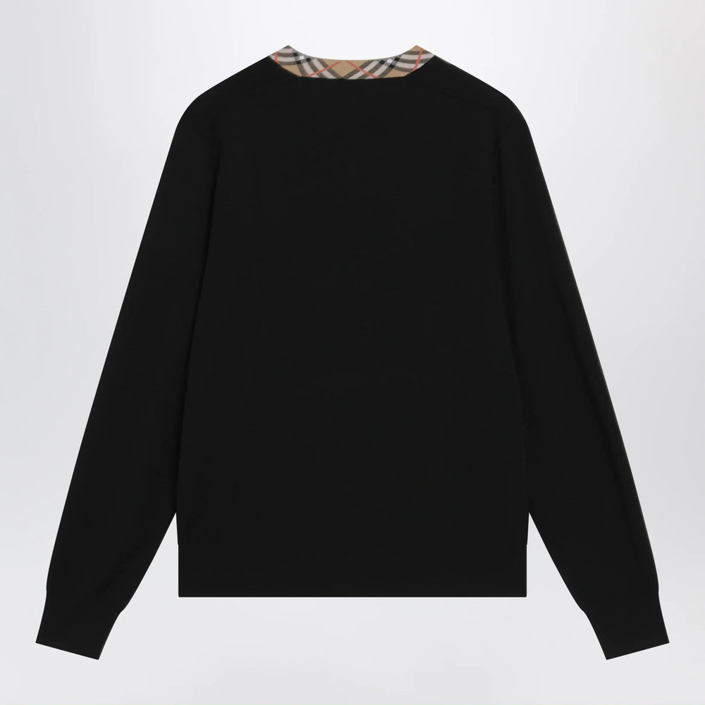 Burberry - Black wool sweater with Check motif neckline Brand Apparel & Accessories > Clothing > Shirts & Tops