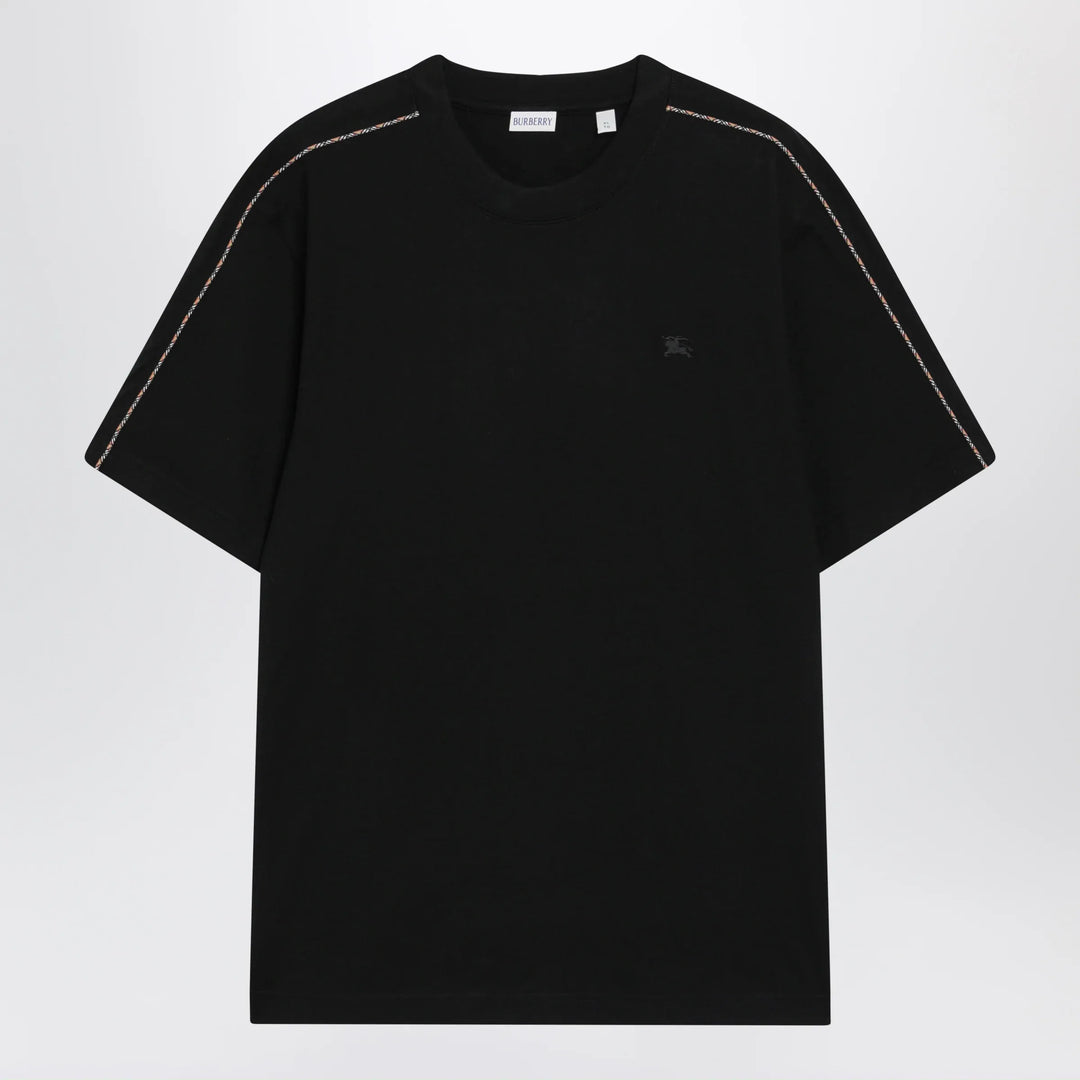 Burberry - Cotton T-shirt with Check trim in black Brand Apparel &amp; Accessories > Clothing > Shirts &amp; Tops