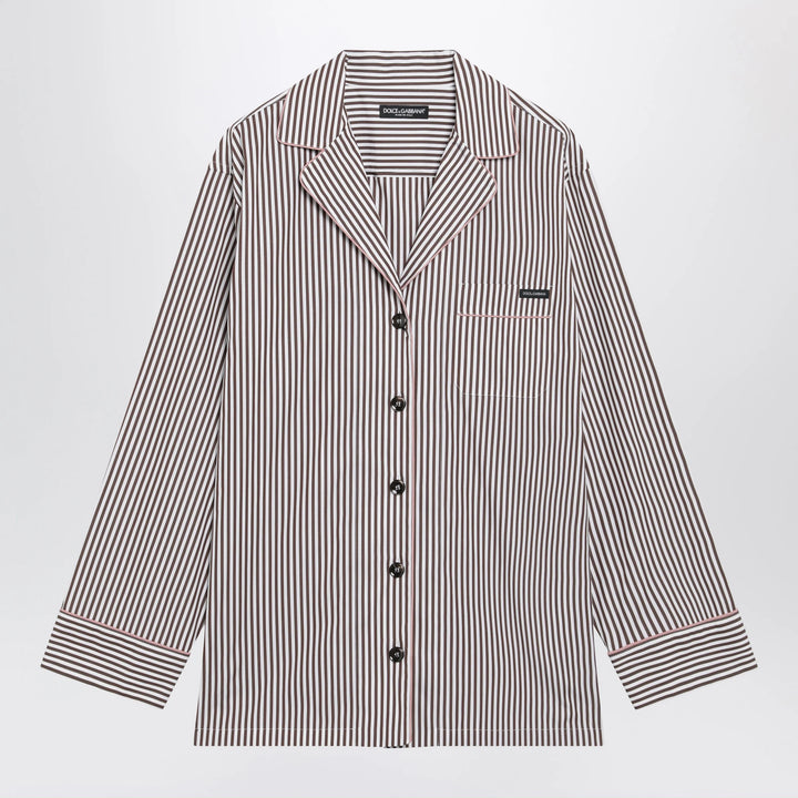 Dolce&amp;Gabbana - Brown striped cotton shirt with revere collar Brand Apparel &amp; Accessories > Clothing > Shirts &amp; Tops 42  IT