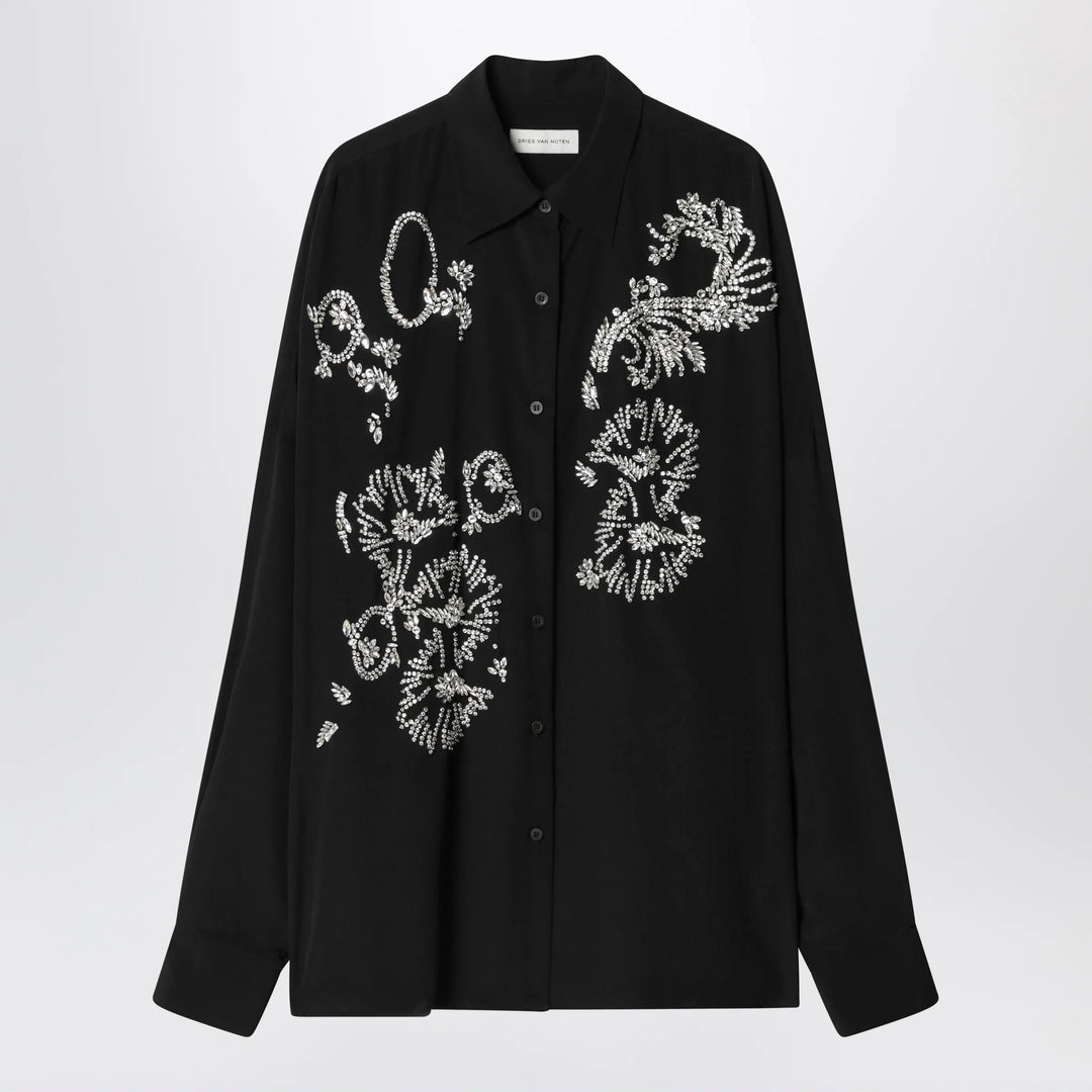 Dries Van Noten - Black shirt with sequin embroidery Brand Apparel &amp; Accessories > Clothing > Shirts &amp; Tops S
