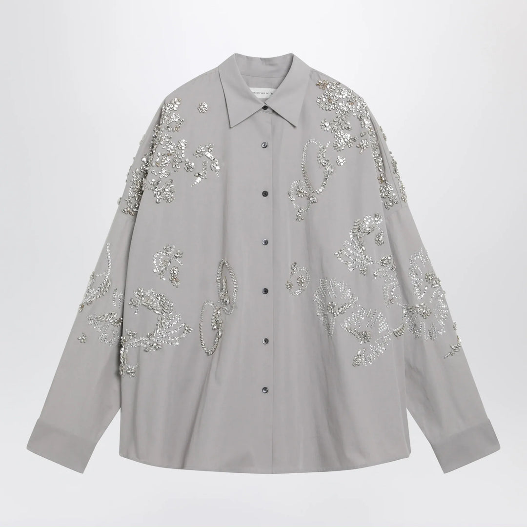 Dries Van Noten - Grey shirt with sequin embroidery Brand Apparel & Accessories > Clothing > Shirts & Tops XS