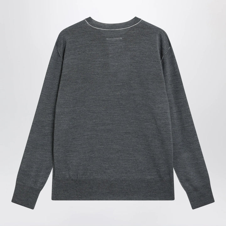 MM6 Maison Margiela - Grey wool sweater with Numeric logo Brand Apparel &amp; Accessories > Clothing > Shirts &amp; Tops