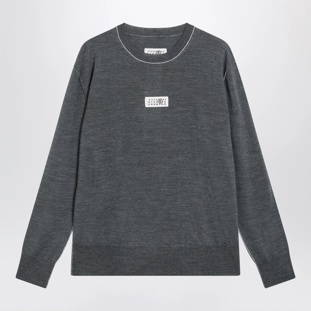 MM6 Maison Margiela - Grey wool sweater with Numeric logo Brand Apparel &amp; Accessories > Clothing > Shirts &amp; Tops M