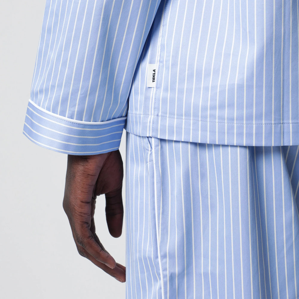 Tekla - Light blue pajama shirt with white stripes Brand Apparel & Accessories > Clothing > Shirts & Tops
