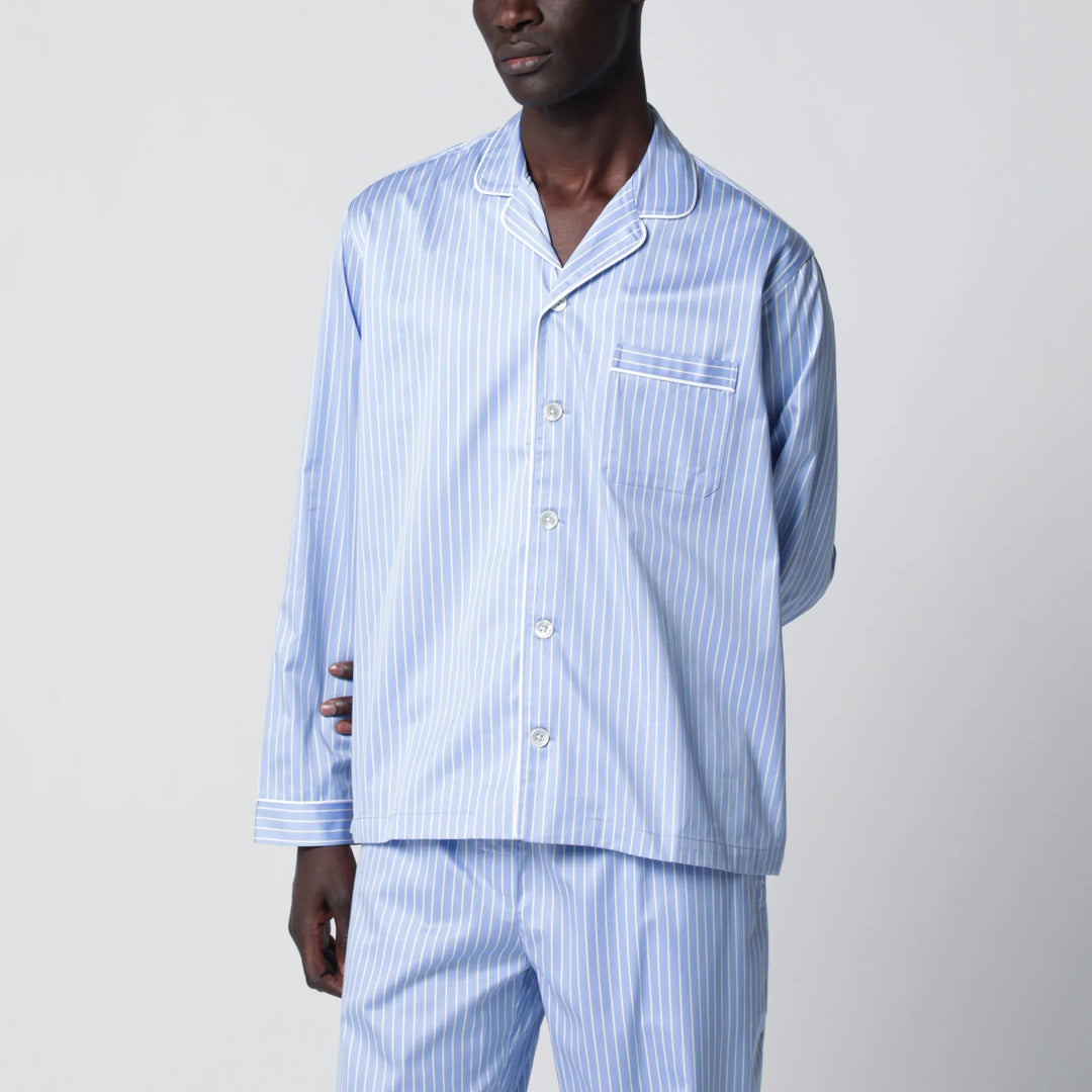 Tekla - Light blue pajama shirt with white stripes Brand Apparel & Accessories > Clothing > Shirts & Tops S