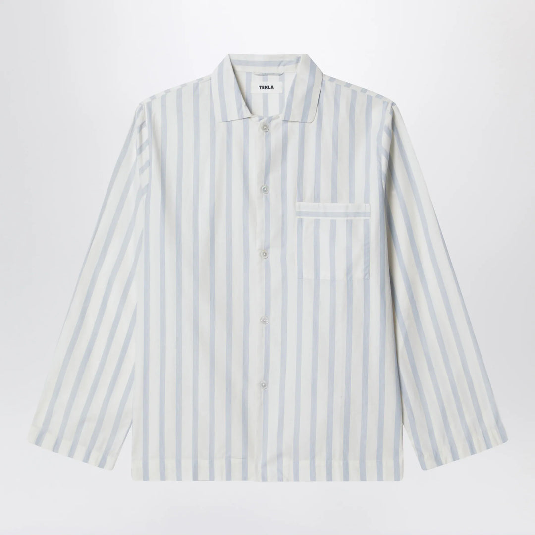 Tekla - White pajama shirt with light blue stripes Brand Apparel & Accessories > Clothing > Shirts & Tops S