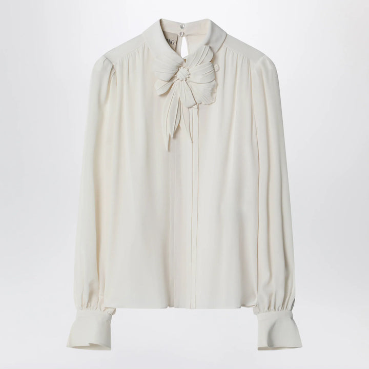 Valentino - Vanilla-colored silk blouse with flower Brand Apparel &amp; Accessories > Clothing > Shirts &amp; Tops 42  IT