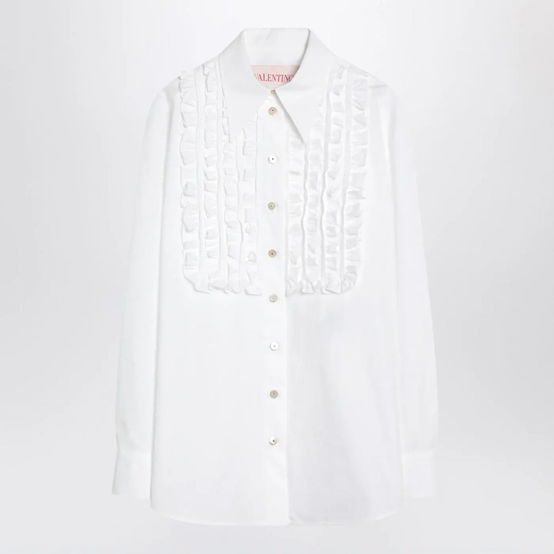 Valentino - White cotton shirt with ruffles Brand Apparel &amp; Accessories > Clothing > Shirts &amp; Tops 40  IT