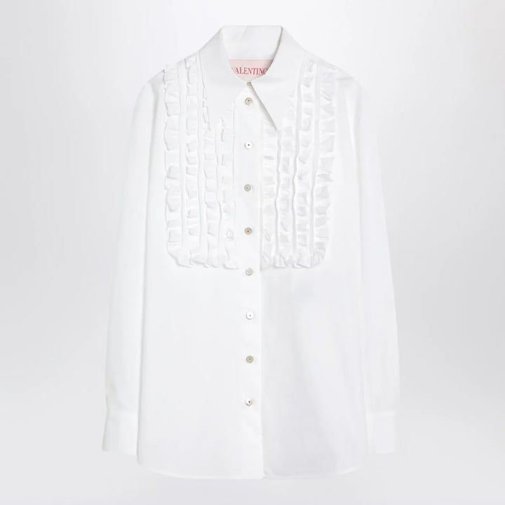 Valentino - White cotton shirt with ruffles Brand Apparel &amp; Accessories > Clothing > Shirts &amp; Tops 40  IT