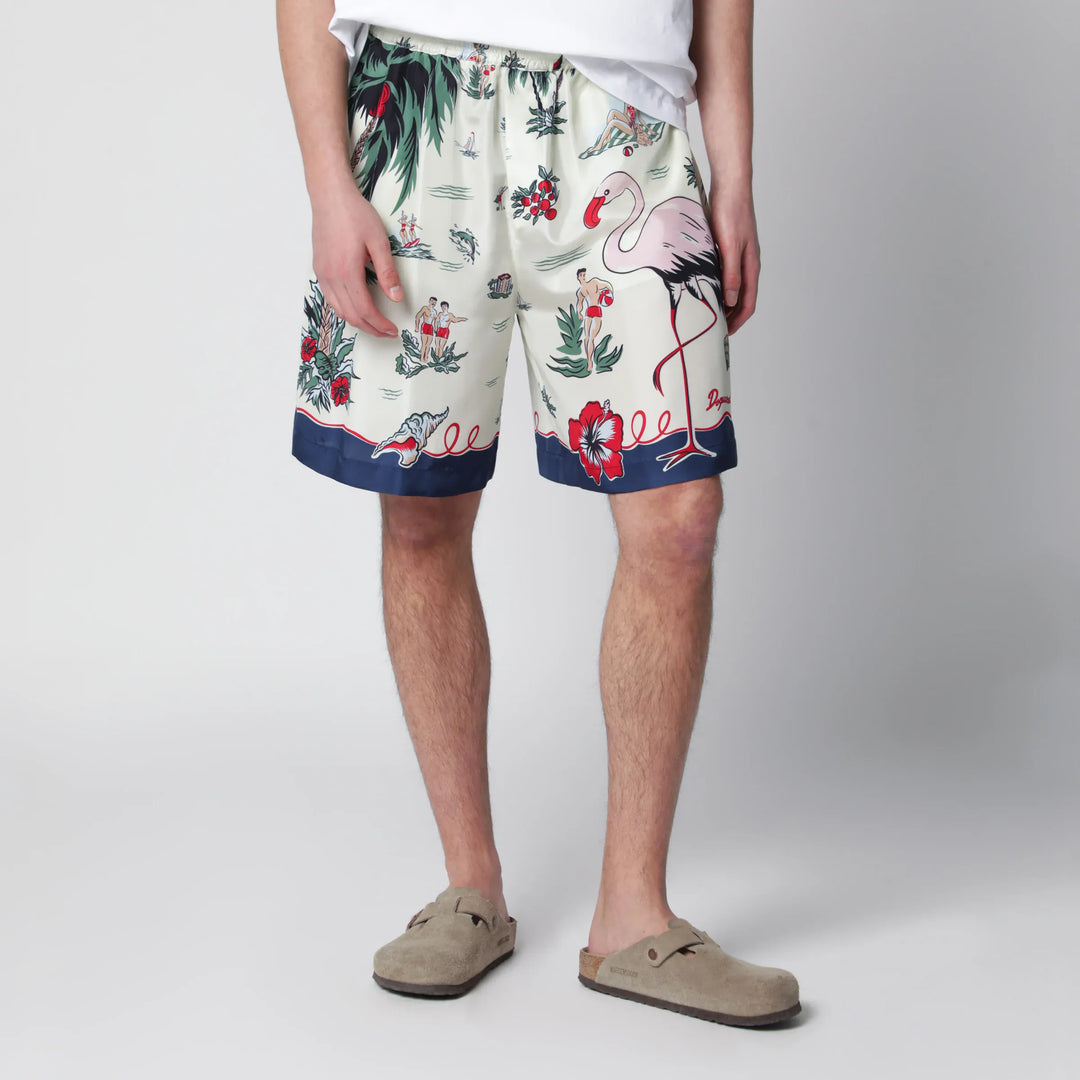 Dsquared2 - Bermuda shorts with tropical print in silk Brand Apparel & Accessories > Clothing > Shorts 48 IT