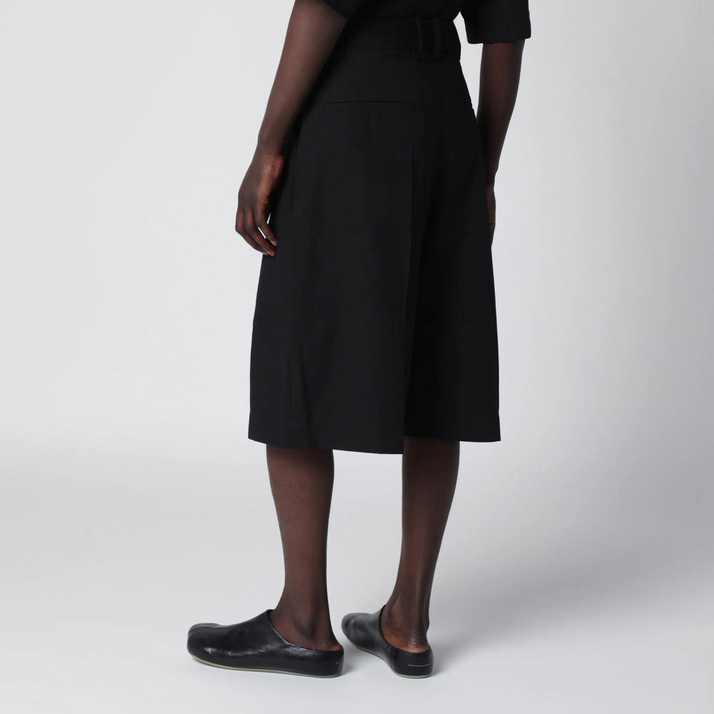 STUDIO NICHOLSON - Fowld shorts in cotton blend black Brand Apparel & Accessories > Clothing > Shorts