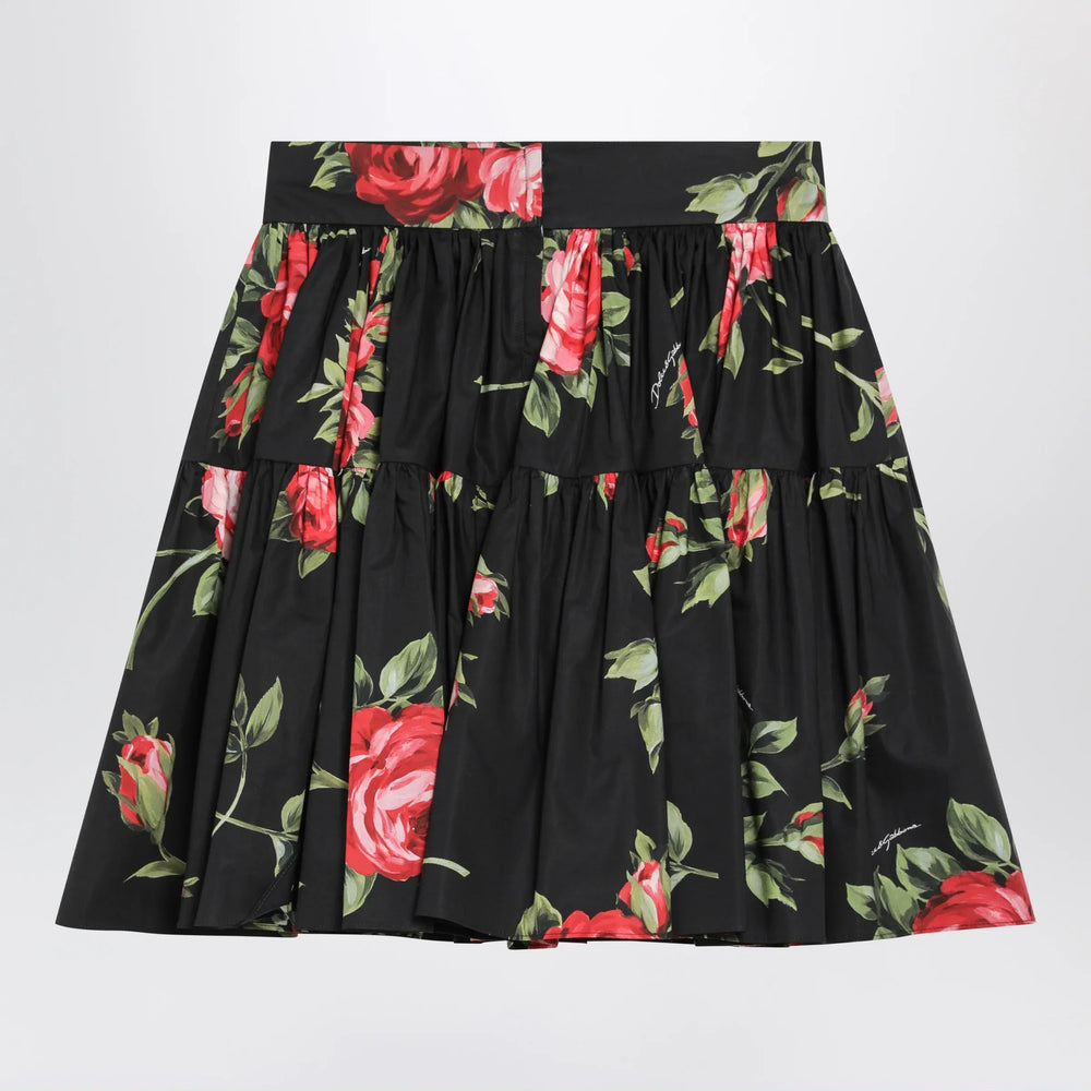 Dolce&Gabbana - Short cotton skirt with Bouquet Rose print, black Brand Apparel & Accessories > Clothing > Skirts