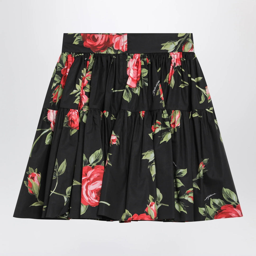Dolce&amp;Gabbana - Short cotton skirt with Bouquet Rose print, black Brand Apparel &amp; Accessories > Clothing > Skirts