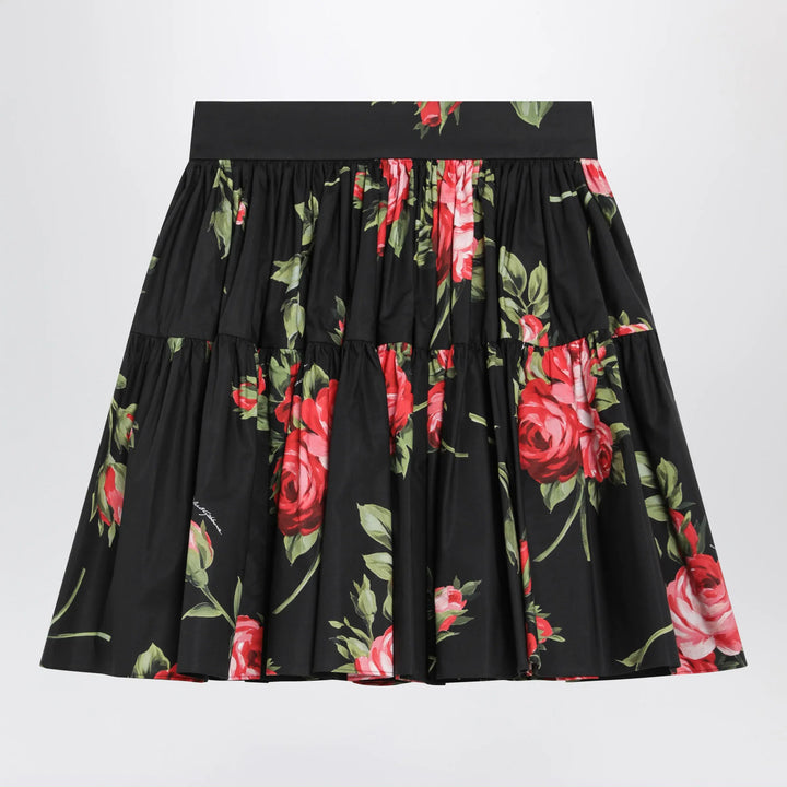 Dolce&amp;Gabbana - Short cotton skirt with Bouquet Rose print, black Brand Apparel &amp; Accessories > Clothing > Skirts 40  IT