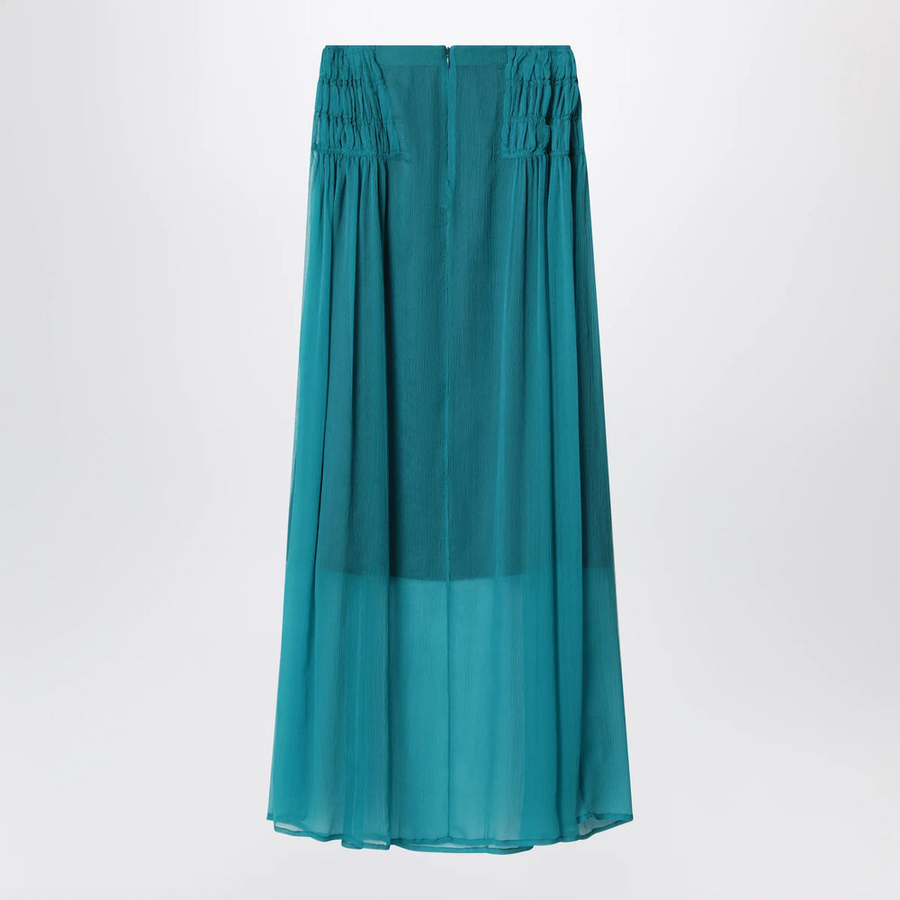 Dries Van Noten - Petrol green semi-sheer silk skirt Brand Apparel & Accessories > Clothing > Skirts 36  FR