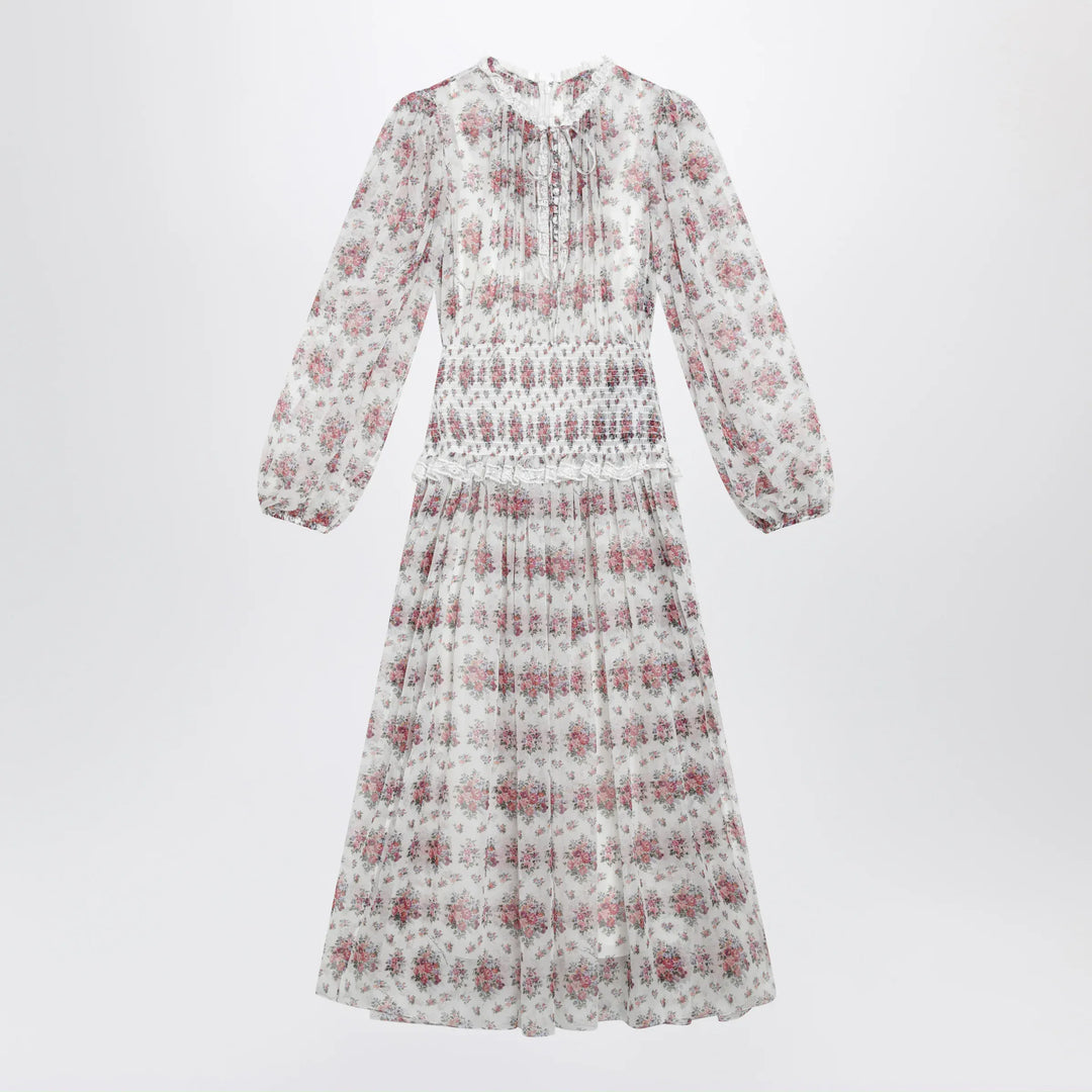 Dolce&Gabbana - Long chiffon dress with floral bouquet print, white Brand Apparel & Accessories 42  IT