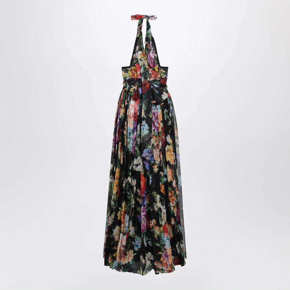 Dolce&Gabbana - Long floral bouquet chiffon dress in black silk Brand Apparel & Accessories