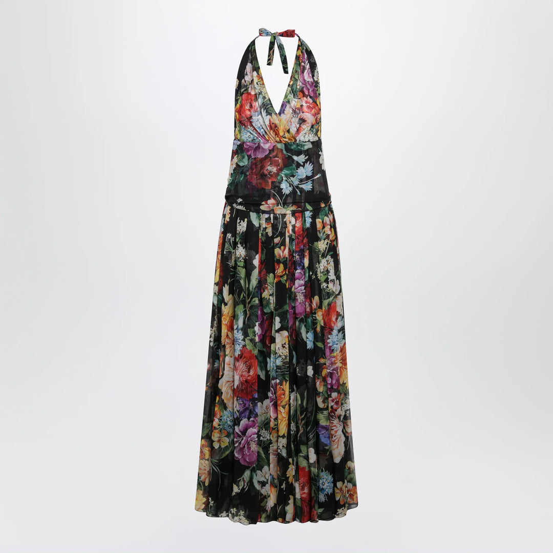 Dolce&Gabbana - Long floral bouquet chiffon dress in black silk Brand Apparel & Accessories 44  IT