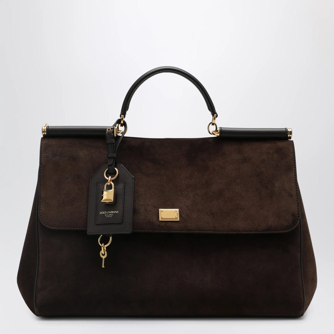 Dolce&Gabbana - My Sicily large ebony brown suede bag Brand Apparel & Accessories TU