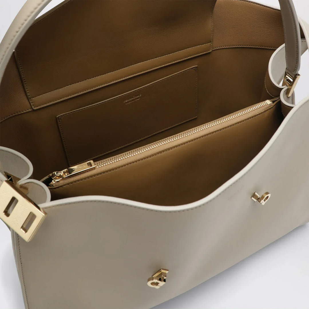 Ferragamo - Ivory and ochre leather Hug Soft L handbag Brand Apparel &amp; Accessories TU
