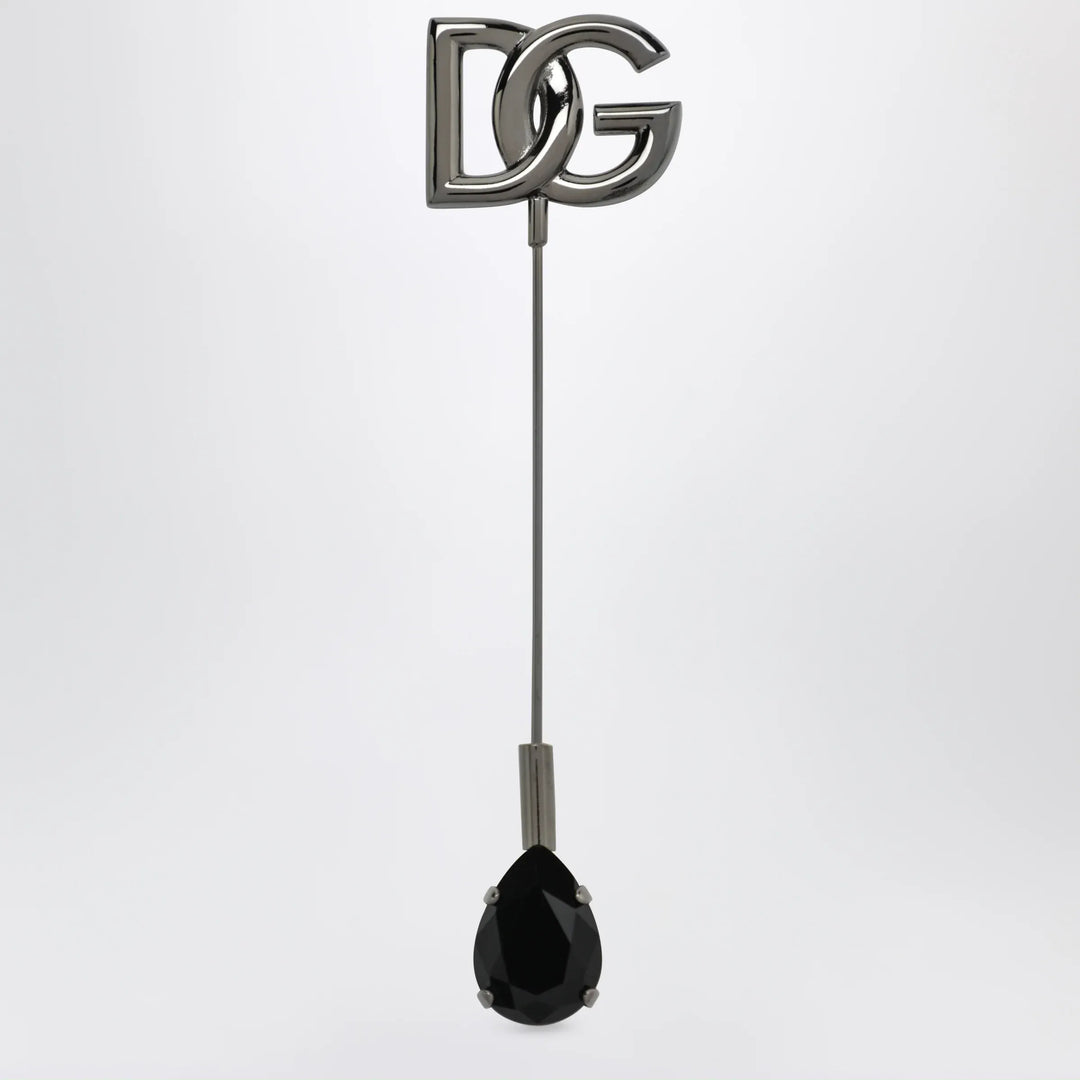Dolce&amp;Gabbana - DG logo brooch with crystals in brass, ruthenium Brand Apparel &amp; Accessories > Jewelry TU