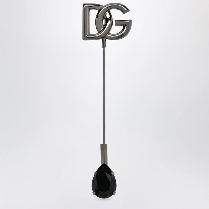 Dolce&amp;Gabbana - DG logo brooch with crystals in brass, ruthenium Brand Apparel &amp; Accessories > Jewelry TU