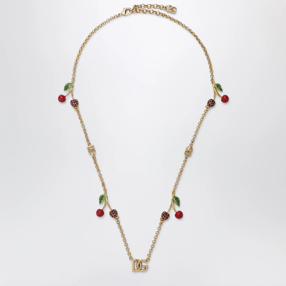 Dolce&Gabbana - Gold-tone necklace with DG logo and cherry charms Brand Apparel & Accessories > Jewelry TU
