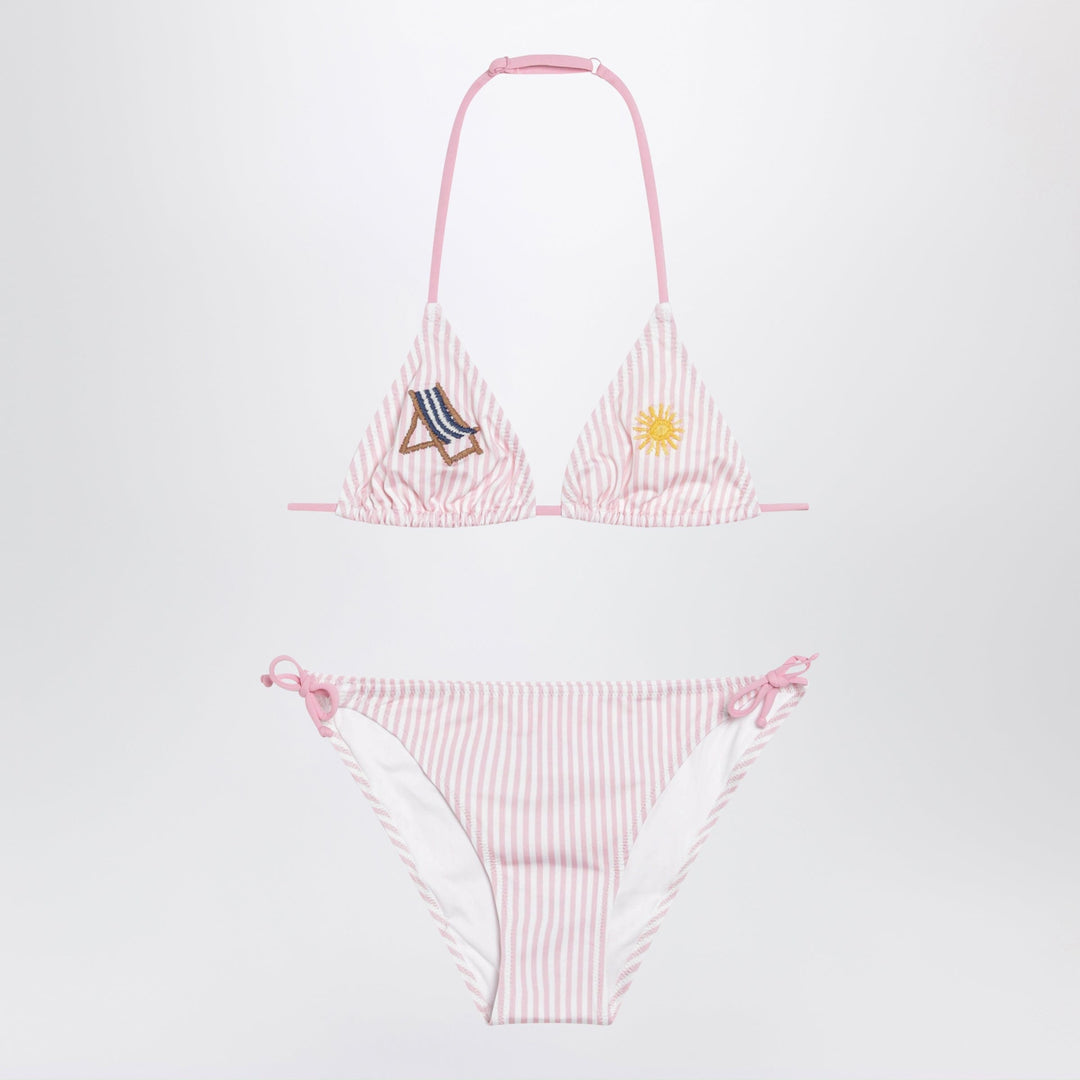 Apparel & Accessories MC2 Saint Barth - Pink/white striped bikini with marine embroidery Brand