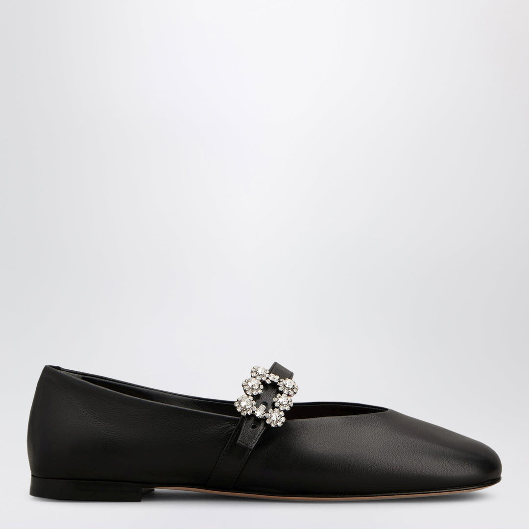 Apparel &amp; Accessories ROGER VIVIER - Black leather Efflorescence ballet flats with a strap Brand
