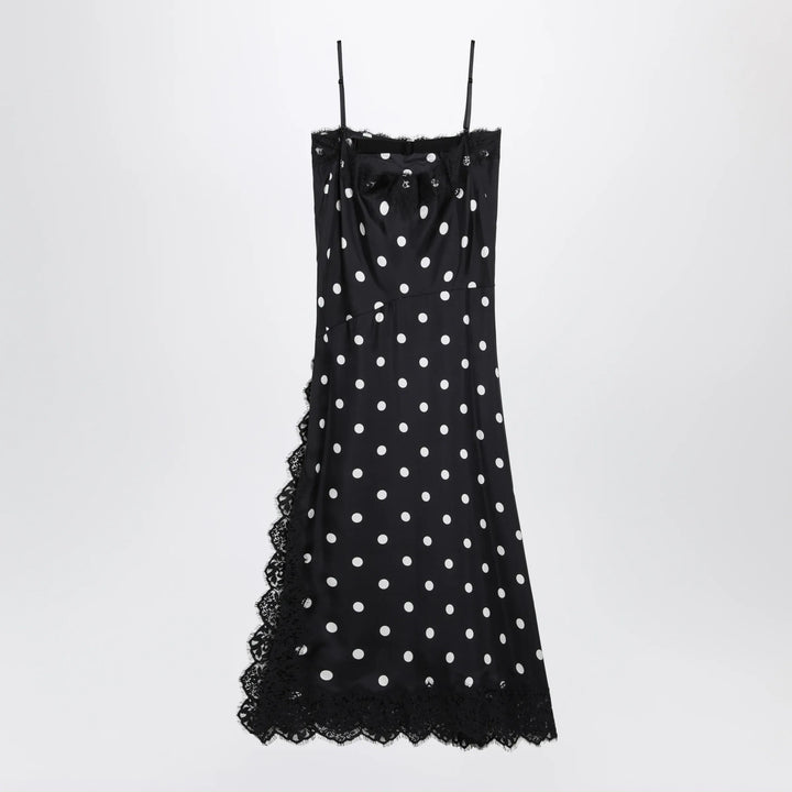Sportmax - Long polka-dot silk dress with lace in black Brand Apparel &amp; Accessories