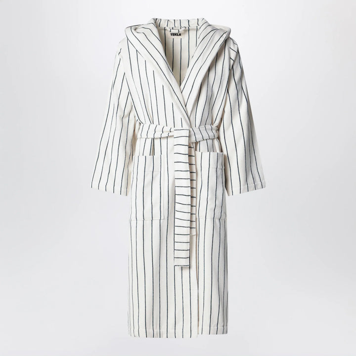 Tekla - Hooded organic cotton bathrobe in racing green stripes Brand Apparel &amp; Accessories S