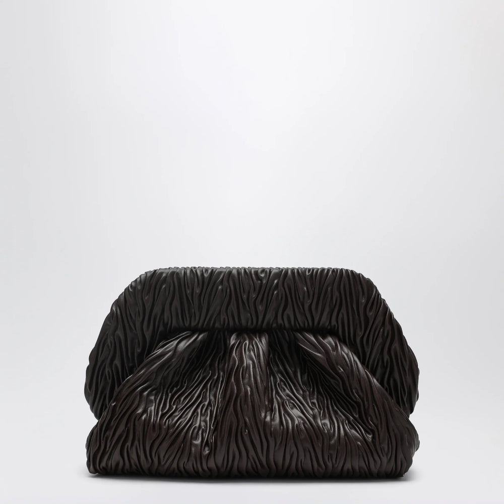 THEMOIRè - Brown Gathered Vegan Leather Clutch Brand Apparel & Accessories TU