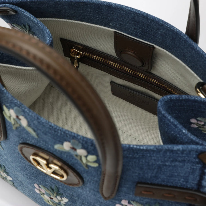 Valentino Garavani - Antibes small embroidered denim shopping bag in blue Brand Apparel &amp; Accessories TU